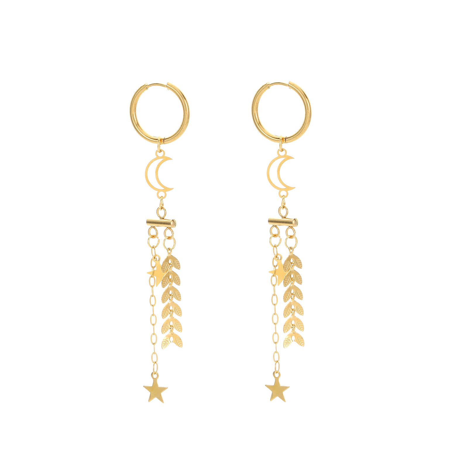 1 Pair Elegant Glam Star Moon Plating 304 Stainless Steel 18K Gold Plated Drop Earrings display picture 5