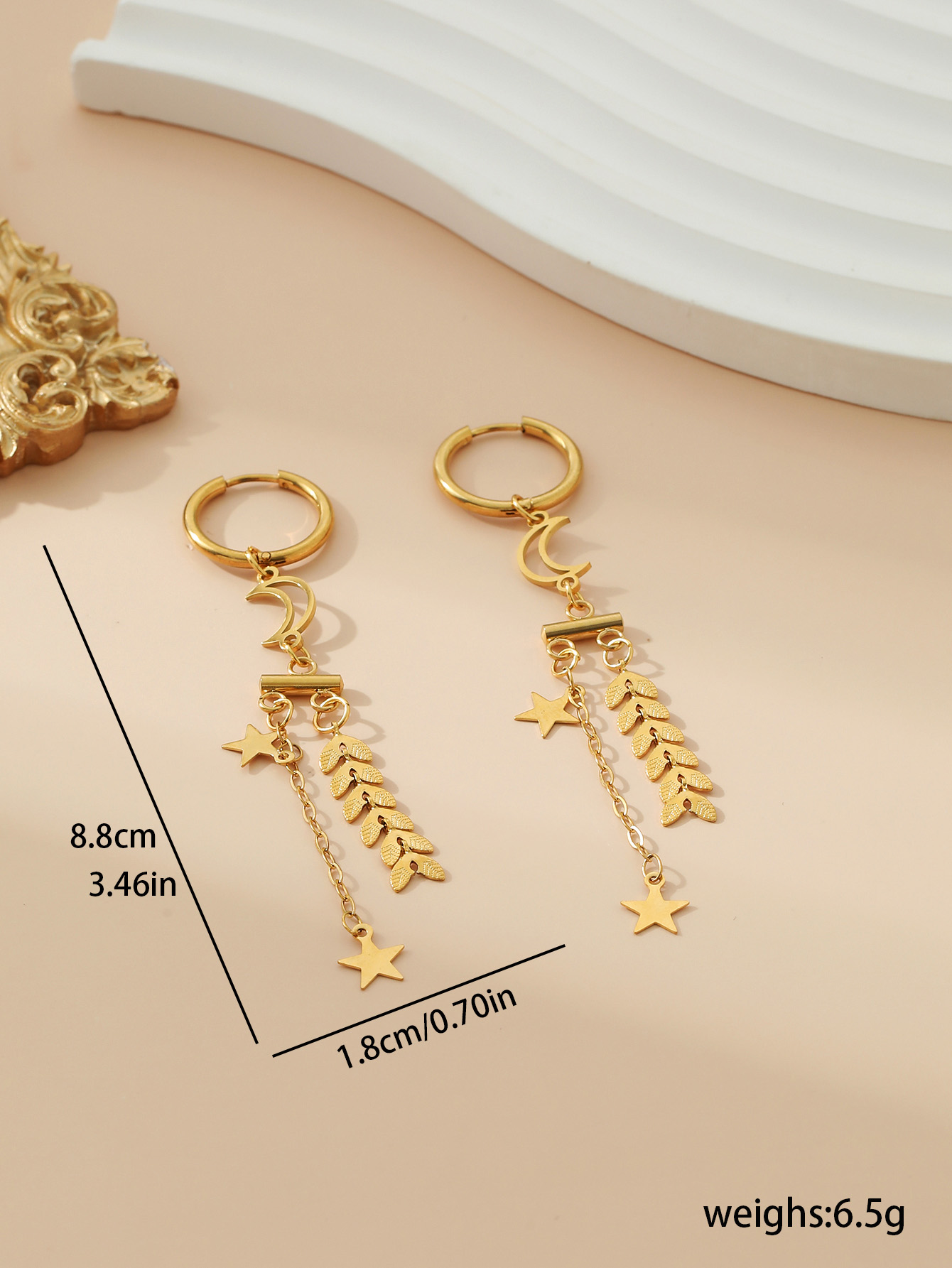 1 Pair Elegant Glam Star Moon Plating 304 Stainless Steel 18K Gold Plated Drop Earrings display picture 1