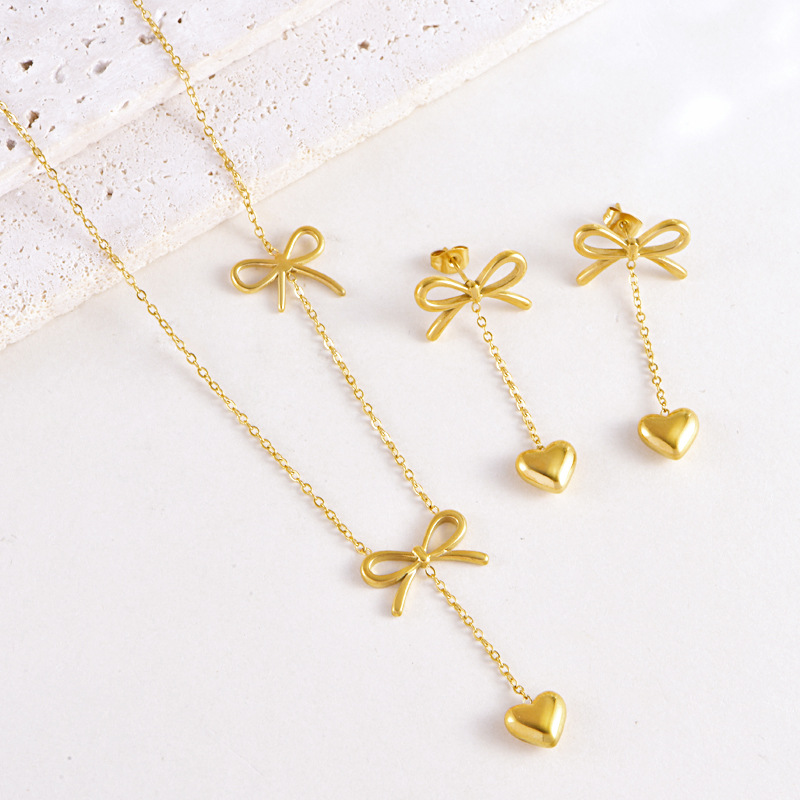 Wholesale Jewelry Sweet IG Style Heart Shape Bow Knot 304 Stainless Steel Stainless Steel Jewelry Sets display picture 3