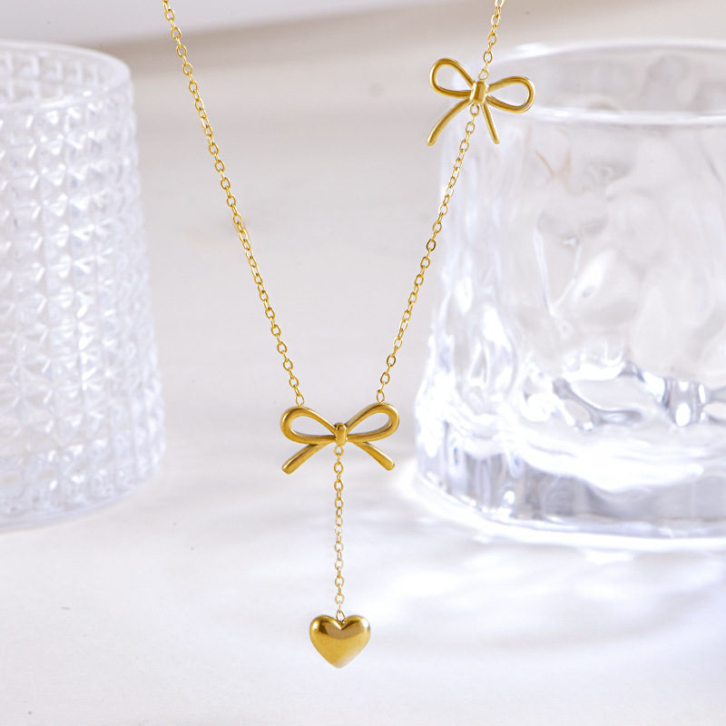 Wholesale Jewelry Sweet IG Style Heart Shape Bow Knot 304 Stainless Steel Stainless Steel Jewelry Sets display picture 5