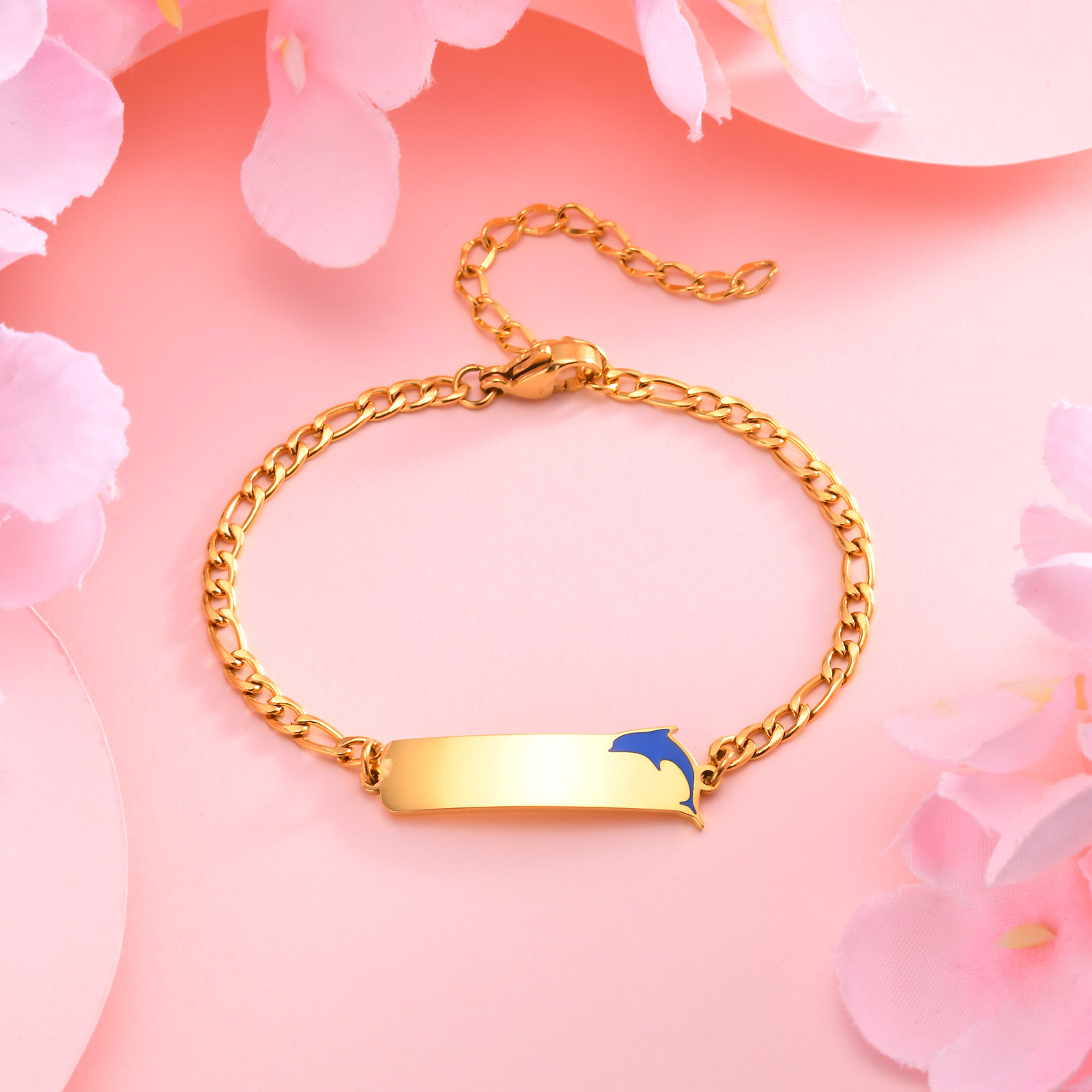 Cute Marine Style Simple Style Dolphin 201 Stainless Steel 18K Gold Plated ID Bracelet In Bulk display picture 4