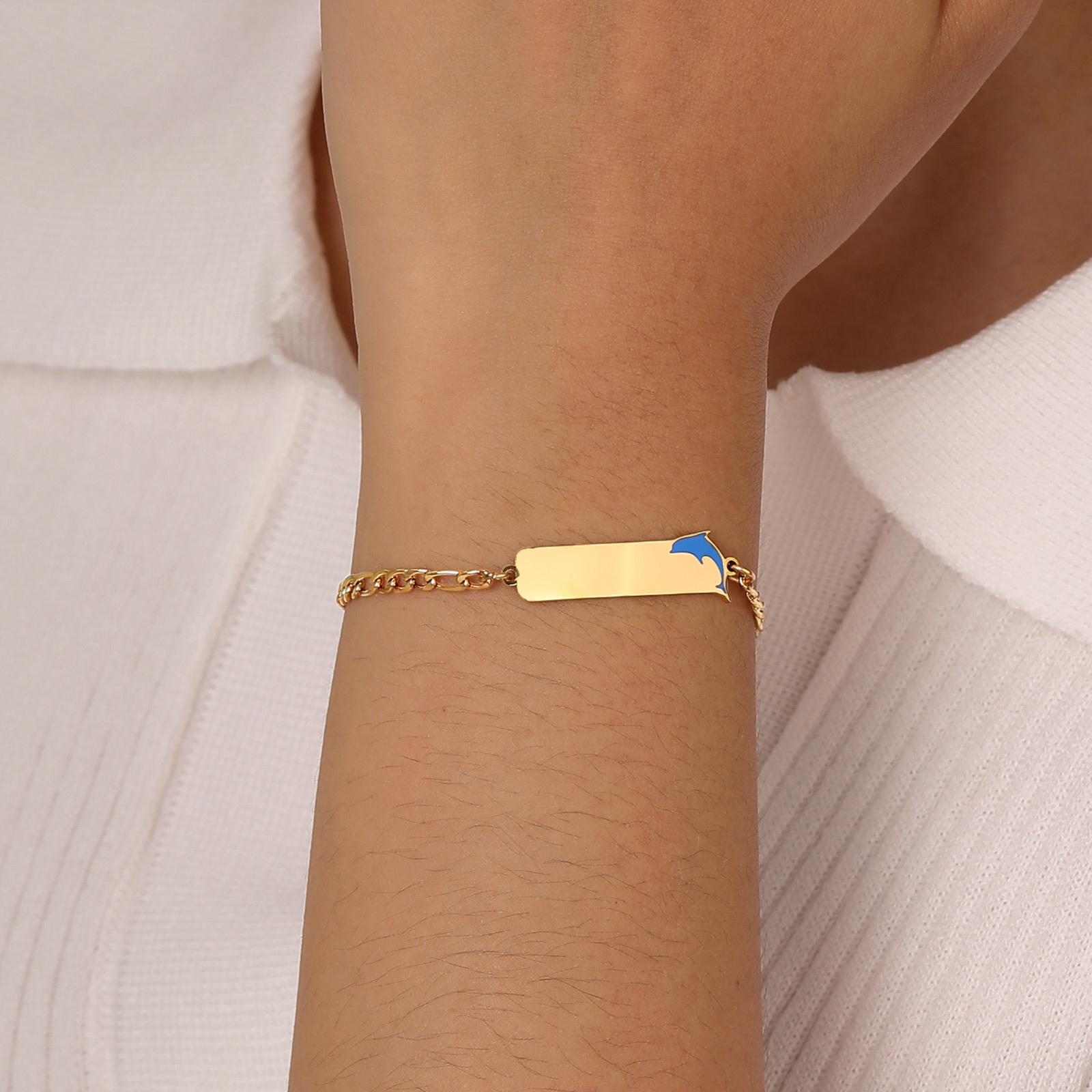 Cute Marine Style Simple Style Dolphin 201 Stainless Steel 18K Gold Plated ID Bracelet In Bulk display picture 5