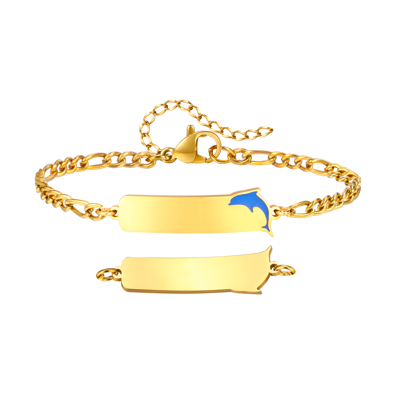 Cute Marine Style Simple Style Dolphin 201 Stainless Steel 18K Gold Plated ID Bracelet In Bulk display picture 1