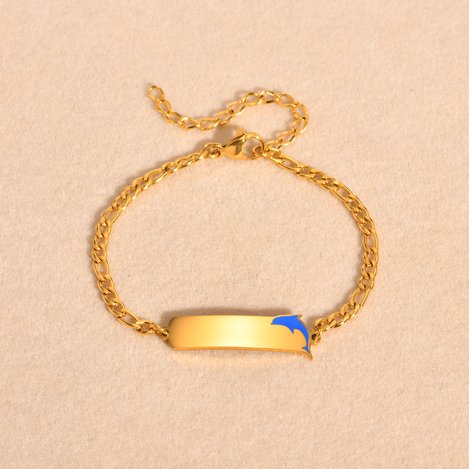 Cute Marine Style Simple Style Dolphin 201 Stainless Steel 18K Gold Plated ID Bracelet In Bulk display picture 6