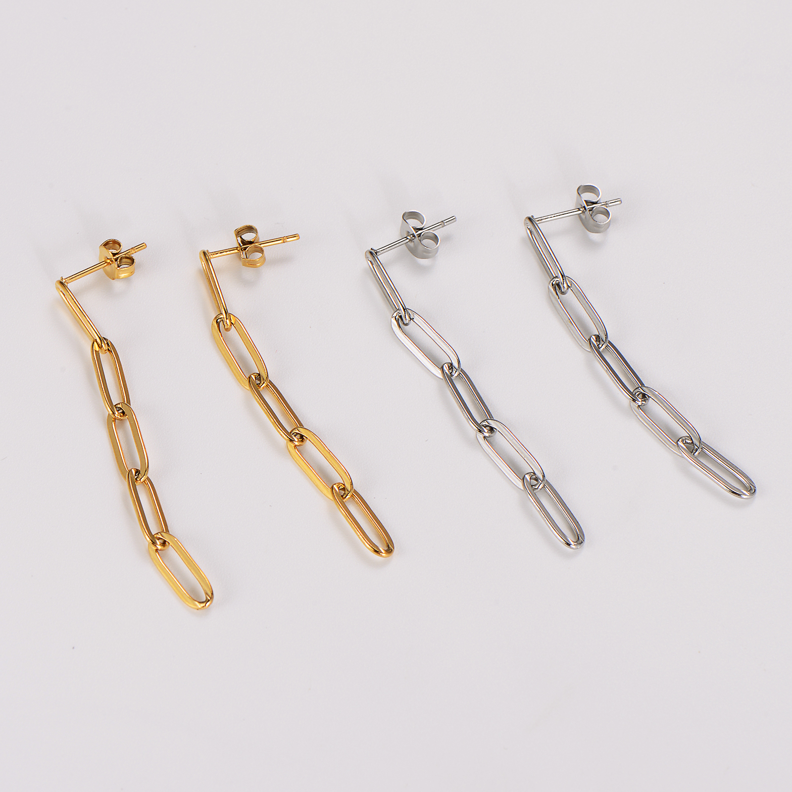 1 Pair Simple Style Chain Plating 304 Stainless Steel 18K Gold Plated Drop Earrings display picture 4