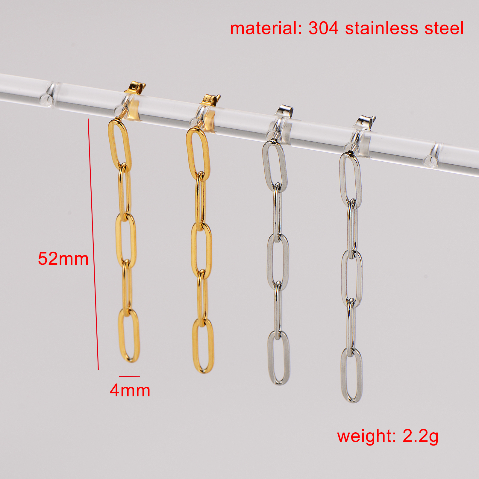 1 Pair Simple Style Chain Plating 304 Stainless Steel 18K Gold Plated Drop Earrings display picture 1