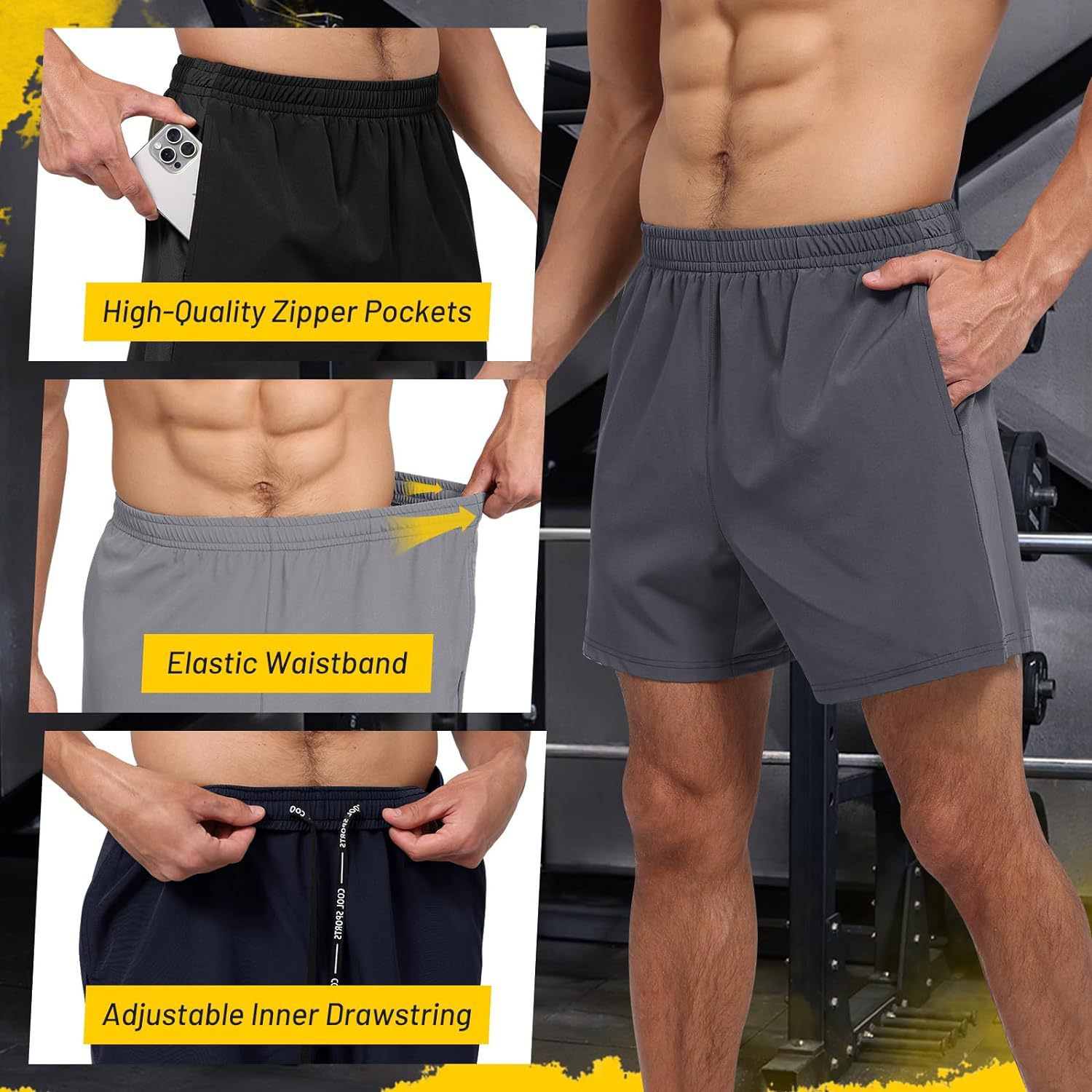 Summer New Three-point Men's Sports Pants Side Pocket Drawstring Loose Casual Pants Quick-drying Pants In Stock Wholesale display picture 5