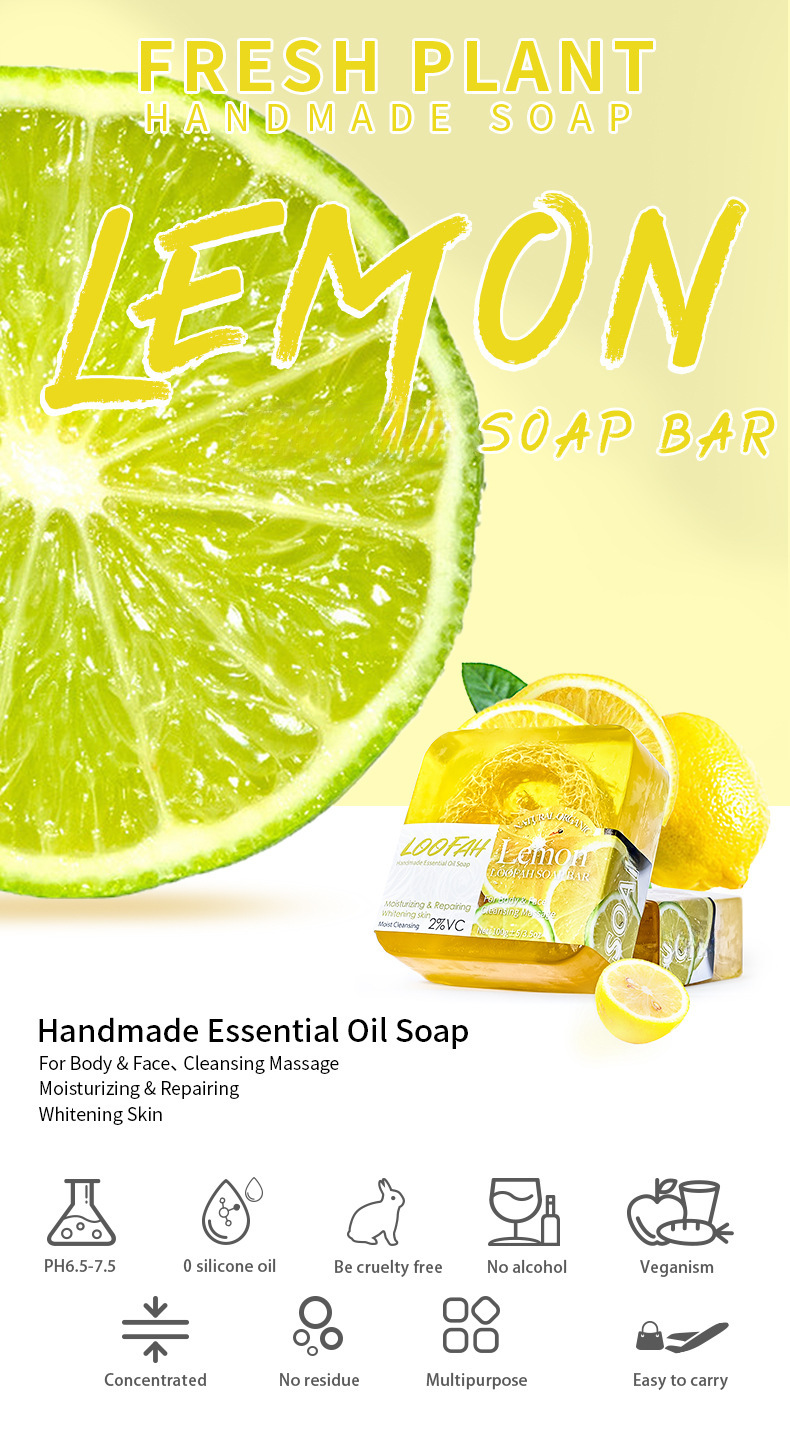 Lemon Loofah Soap 100g Handmade Essential Oil Soap Loofah Soap Rose Sea Salt Cleansing Bath Soap display picture 1