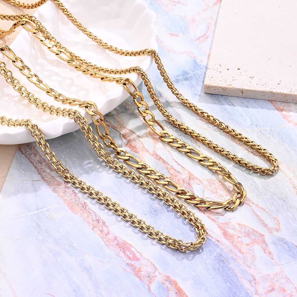 1 Set 304 Stainless Steel 18K Gold Plated Double Strip O-Shaped Chain Basket Chain Figaro Chain Polished Jewelry Accessories display picture 2