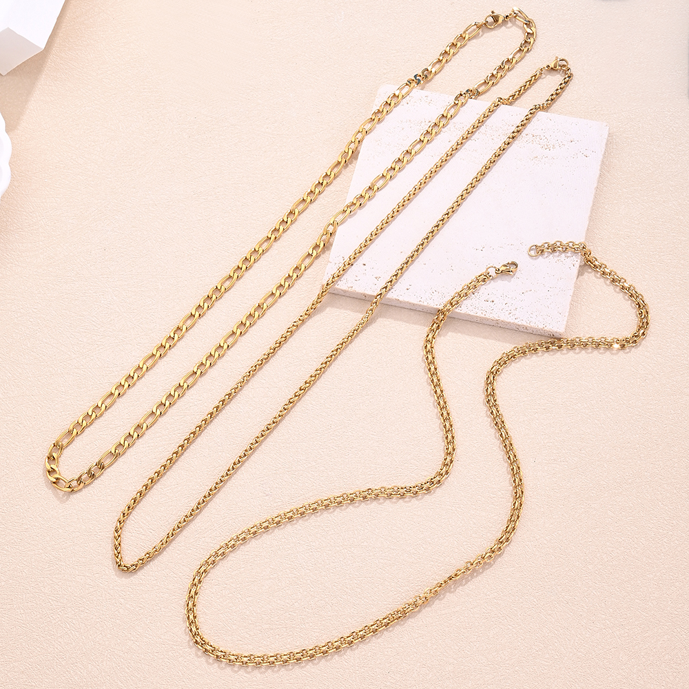 1 Set 304 Stainless Steel 18K Gold Plated Double Strip O-Shaped Chain Basket Chain Figaro Chain Polished Jewelry Accessories display picture 1