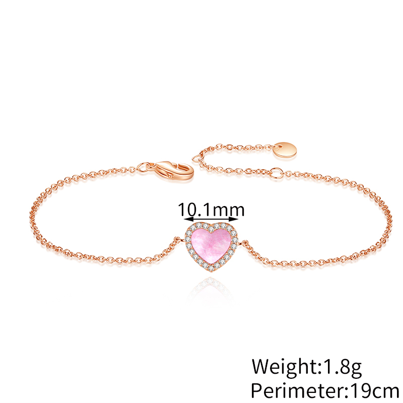 Shell Brass Rose Gold Plated White Gold Plated Inlay Heart Shape Shell Zircon Bracelets display picture 4