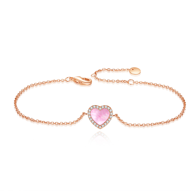 Shell Brass Rose Gold Plated White Gold Plated Inlay Heart Shape Shell Zircon Bracelets display picture 5