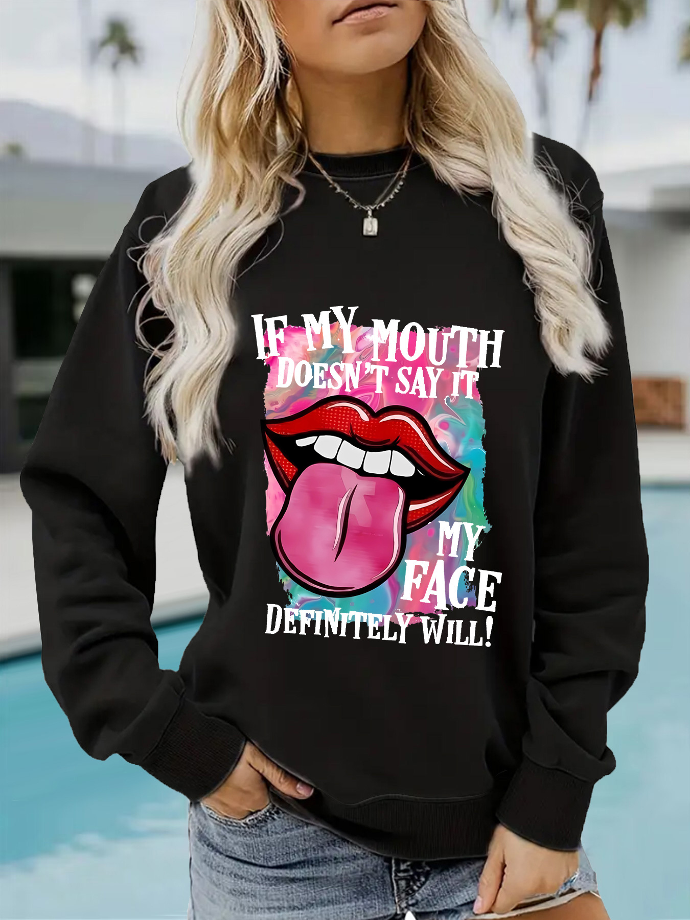 Hoodies & Sweatshirts Long Sleeve Printing Streetwear Mouth Letter display picture 1