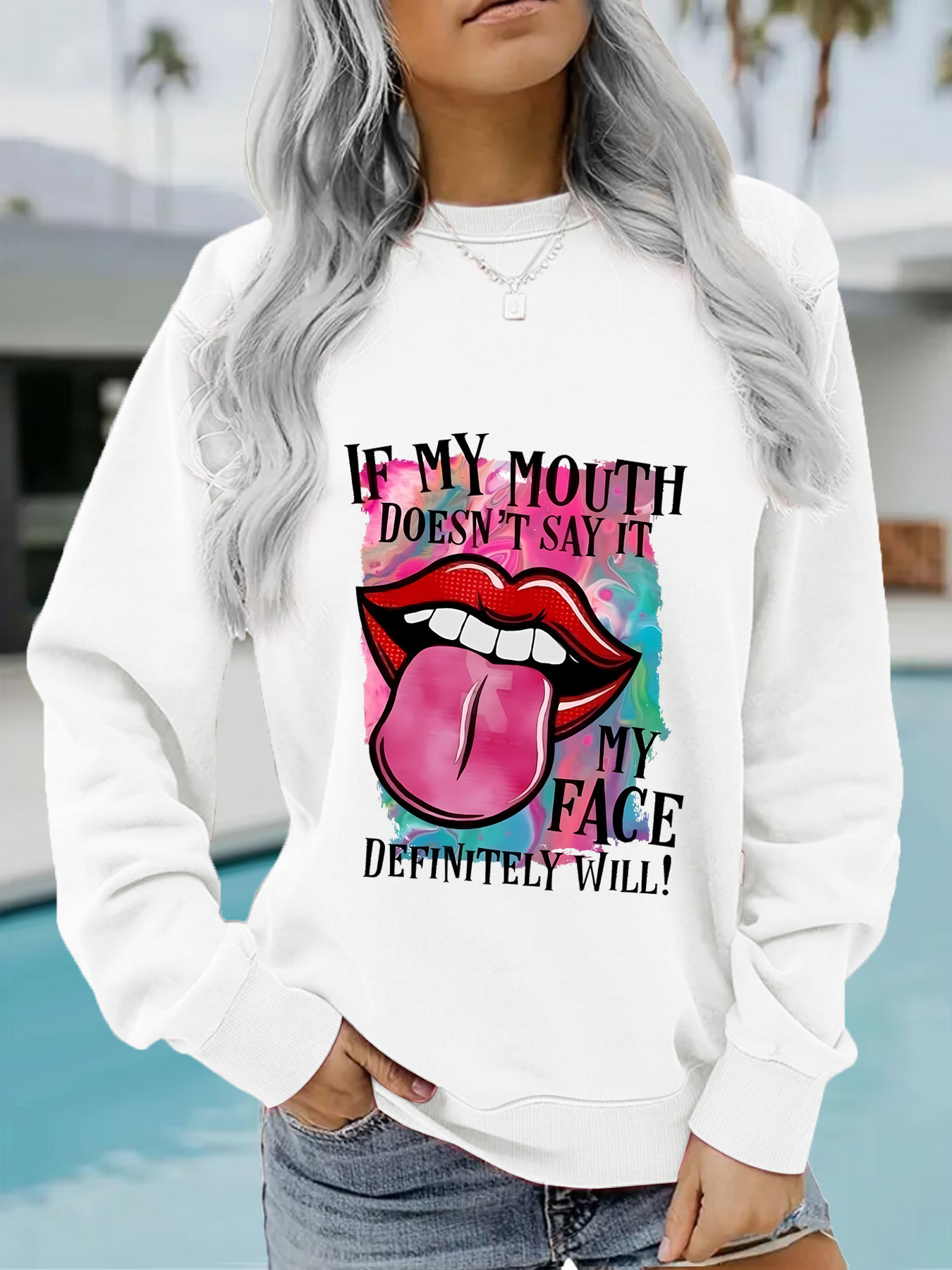 Hoodies & Sweatshirts Long Sleeve Printing Streetwear Mouth Letter display picture 2