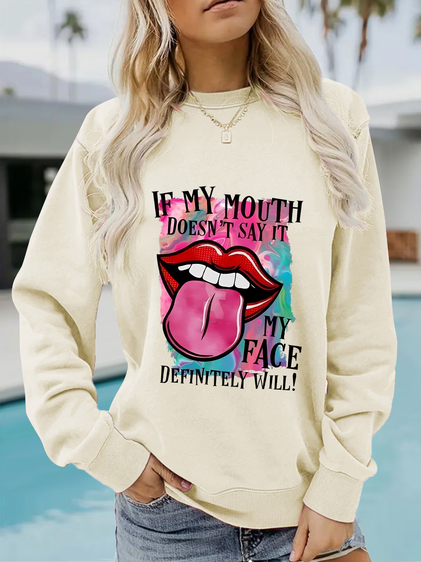 Hoodies & Sweatshirts Long Sleeve Printing Streetwear Mouth Letter display picture 8