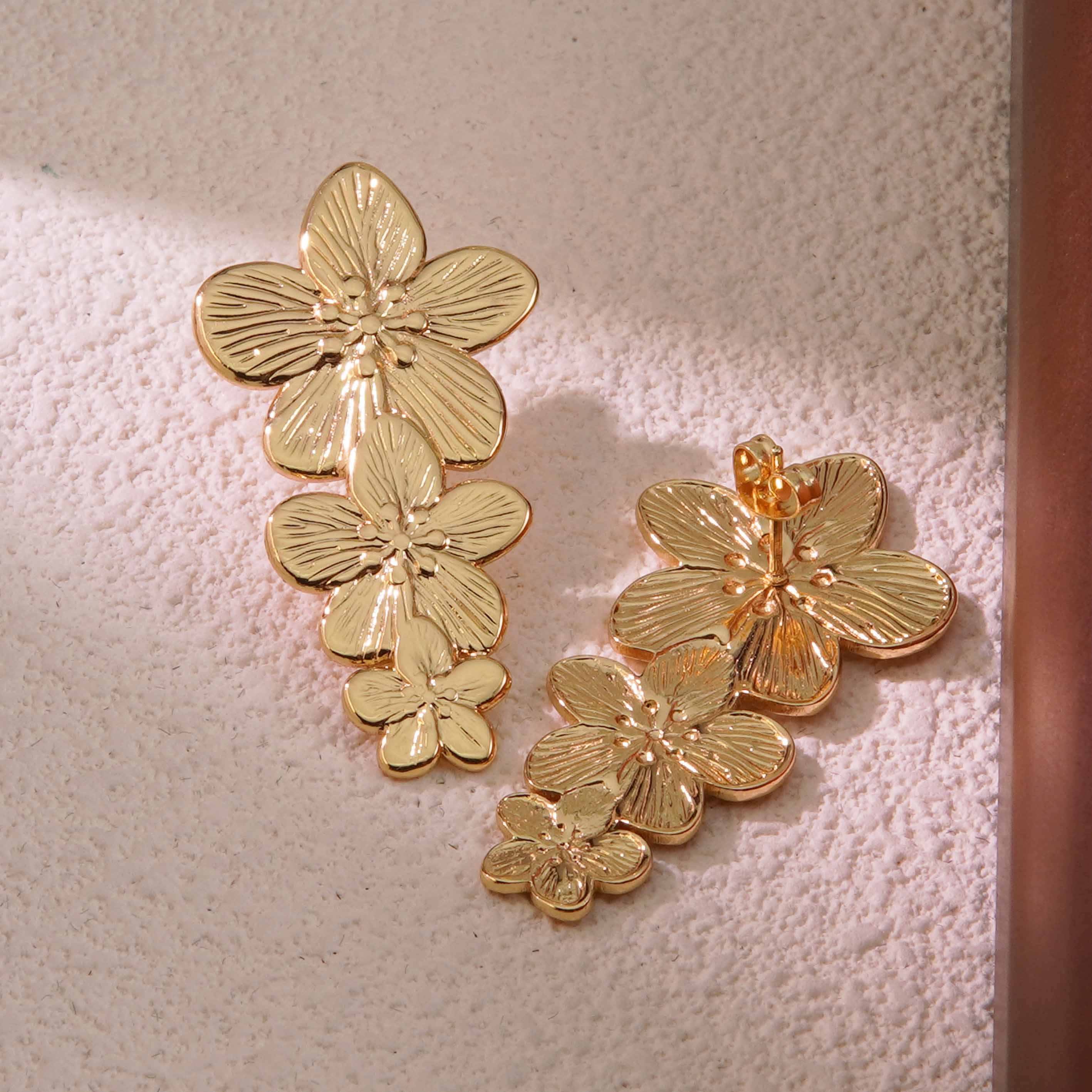 2 Pieces Set Retro French Style Geometric Flower 304 Stainless Steel Imitation Gold  Ear Studs display picture 6