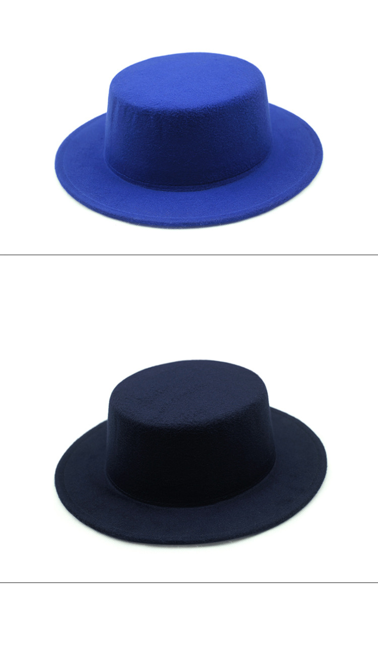 Couple's Flat Brim Hat Men's And Women's Autumn And Winter Retro British Jazz Hat Flat Top Big Brim Top Hat Women's Sun-proof Street Dance Hat display picture 2