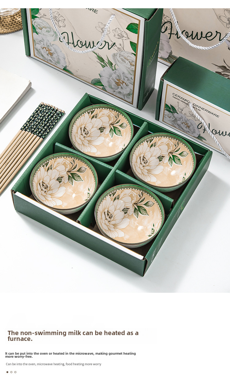 Ceramic Tableware Dishes Suit Sets Of Bowls And Chopsticks Suit Gift Box Opening Activities Wedding Exhibition Hand Gift Small Gifts display picture 2