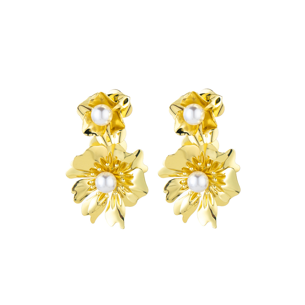 1 Pair Retro Exaggerated Flower Plating Inlay Iron Pearl Ear Studs display picture 2