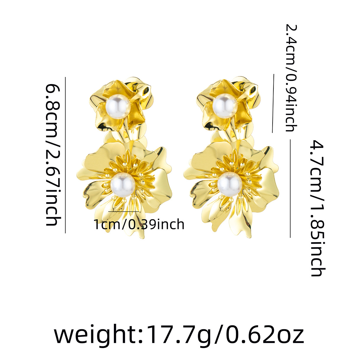 1 Pair Retro Exaggerated Flower Plating Inlay Iron Pearl Ear Studs display picture 1