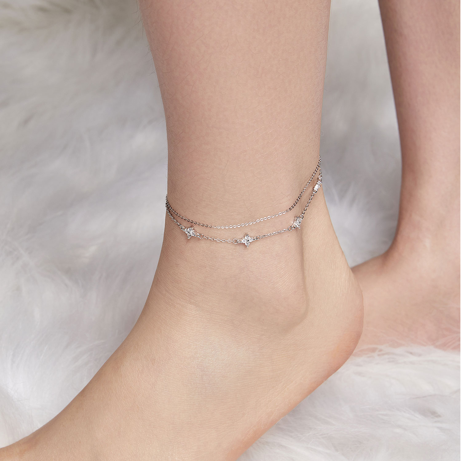 Wholesale Jewelry Elegant Romantic Shiny Geometric Sterling Silver Zircon Inlay Anklet display picture 6