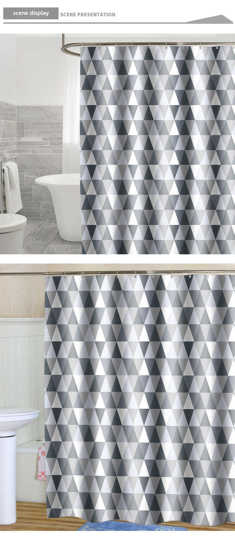 Triangle    Thickened Waterproof Shower Curtain Polyester Shower Curtain Fabric  Direct display picture 4