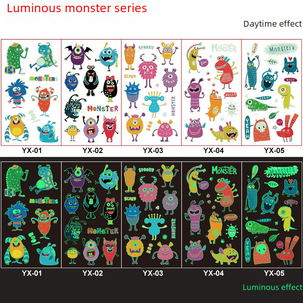 New Children's Cartoon Luminous Little Monster Tattoo Stickers Waterproof Cute Boys And Girls Stickers Spot Wholesale display picture 2